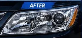 The same style of headlight lens clear and restored after treatment